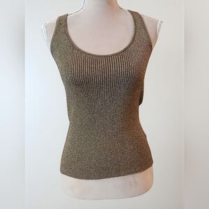 Takeout Metallic Gold Stretch Knit Ribbed Racerback Tank Top Juniors L Goblin